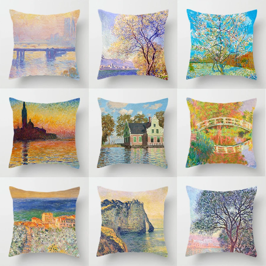 Sofa Scenery World Famous Painting Oil  Decorative Pillow Cover Home Printing Cushion