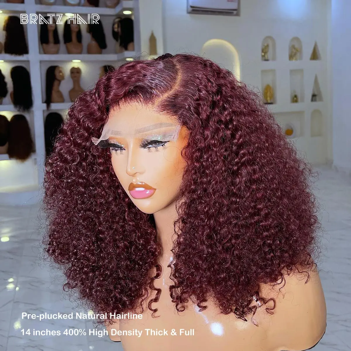 Glueless Wig Human Hair Ready to Waer 99j Burgundy Kinky Curly Bob Wig Preplucked Wine Color 4x4 5x5 HD Lace Bob Wig 400 Density