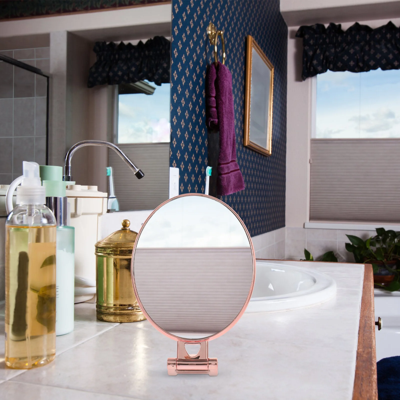 

Golden Oval Metal Double-Sided Folding Makeup Mirror Lightweight Portable Handheld Mirror for Women Girls Travel Vanity Use