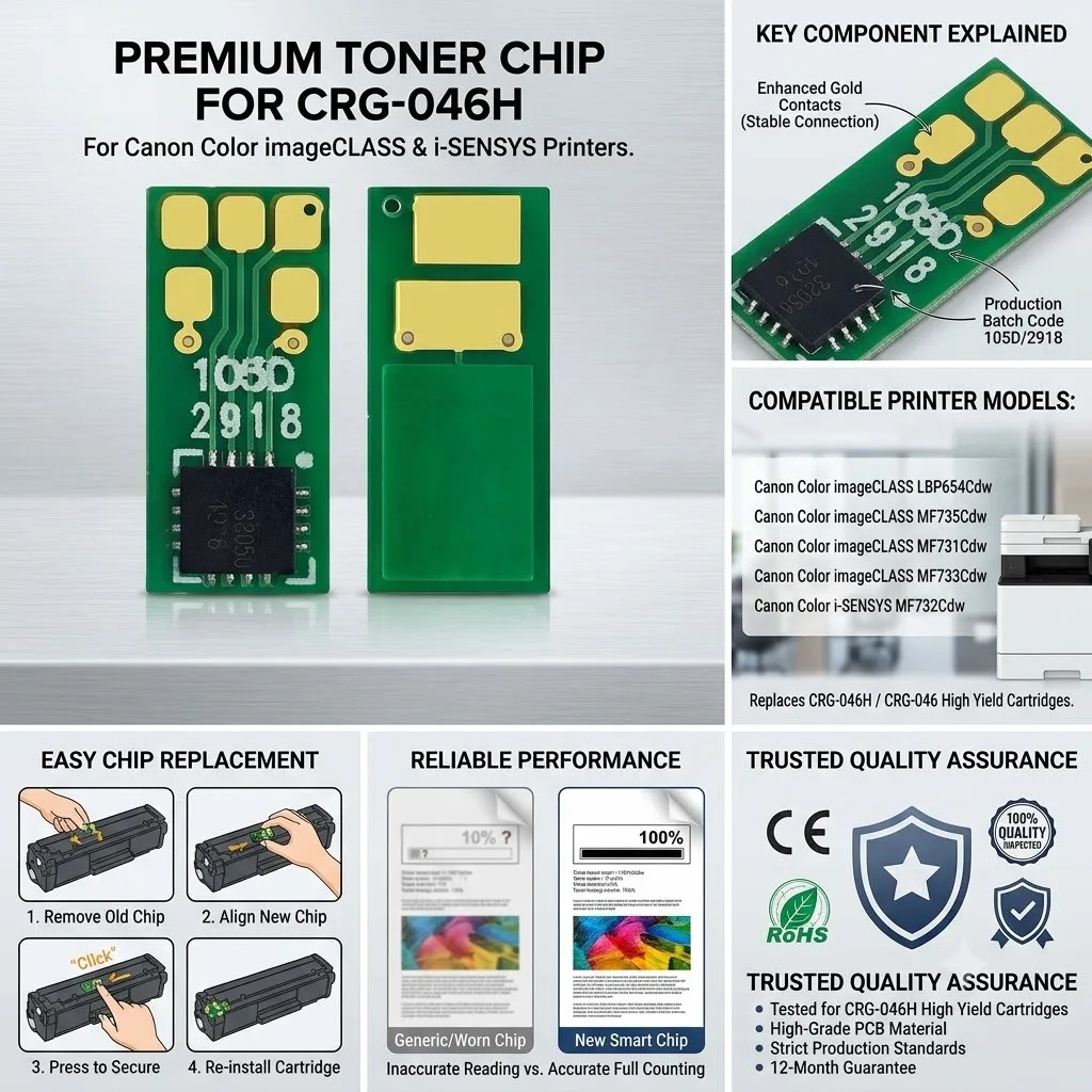 CRG-046H Toner Chip For Canon Color imageCLASS LBP654Cdw MF735Cdw MF731Cdw MF733Cdw Color i-SENSYS MF732Cdw Laser Printer Copier
