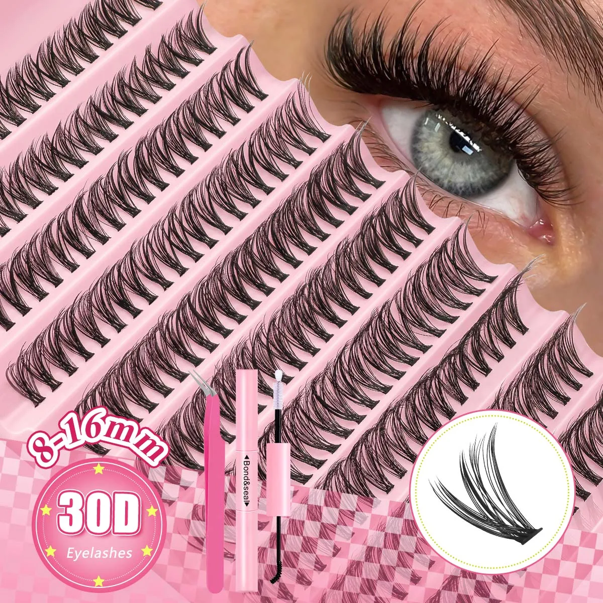 30D/40D/80D 混合長さ 8-16mm ボリュームのあるつけまつげ、接着剤とピンセット付き、DIY アプリケーションやお祝いの機会に