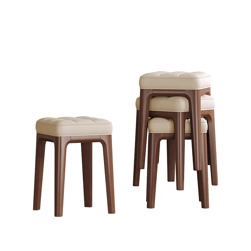 Solid wood dining chair household modern simple square stool restaurant Solid wood stackable high stool restaurant eating