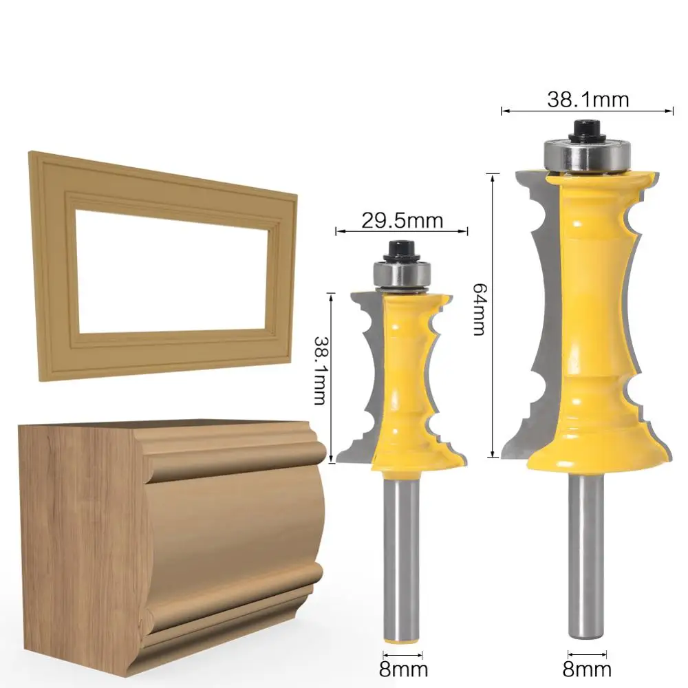 1/2PCS 8mm Shank 38mm 64mm Miter Frame Molding Router Bit Line knife Door knife Tenon Cutter for Woodworking Tools Handrail Line