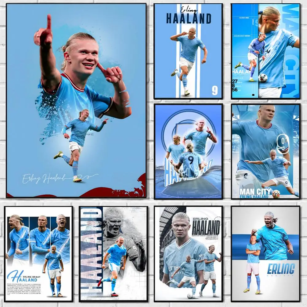 Athlete Erling Haaland Poster Self-adhesive Art Waterproof Paper Sticker Coffee House Bar Room Wall Decor