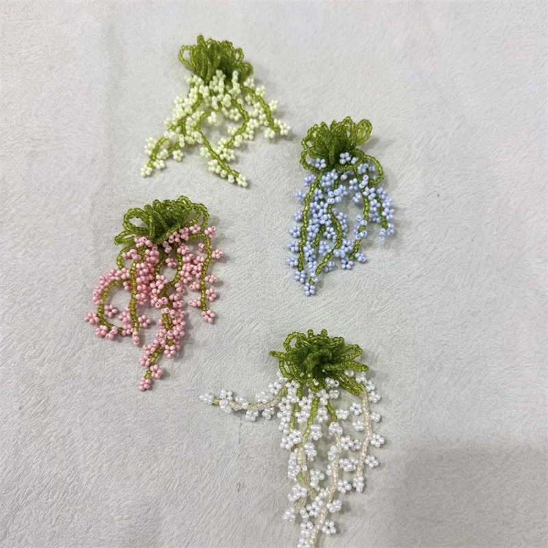 

Wholesale 10pcs/lot color glass acrylic beads handmade weave tassel flowers diy jewelry garment hair accessory