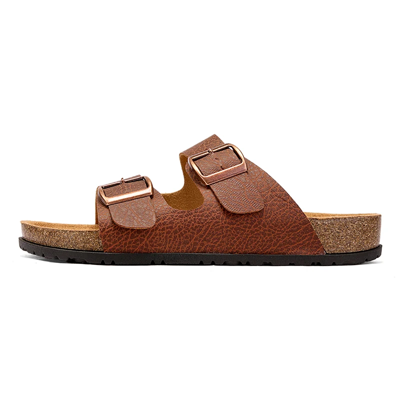 Leather Mens Cork Slippers Adjustable Double Buckles Comfort Clogs Soft Health Footbed Men Women Leopard Print Sandals