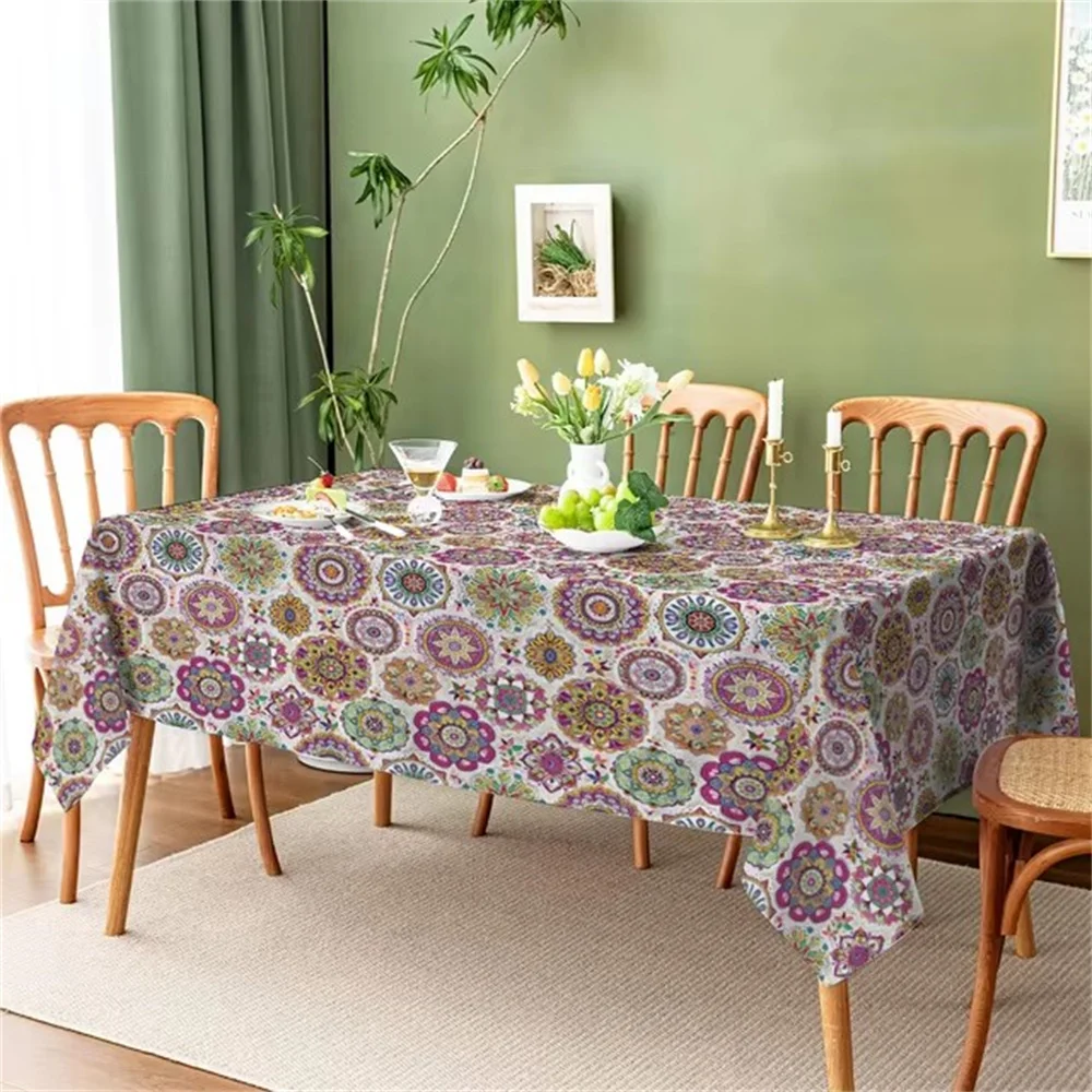 Bohemian Mandala Geometry Washable TableCloth for Wedding Party Dining Banquet Decoration Luxuriou Table Table Protector Cloth