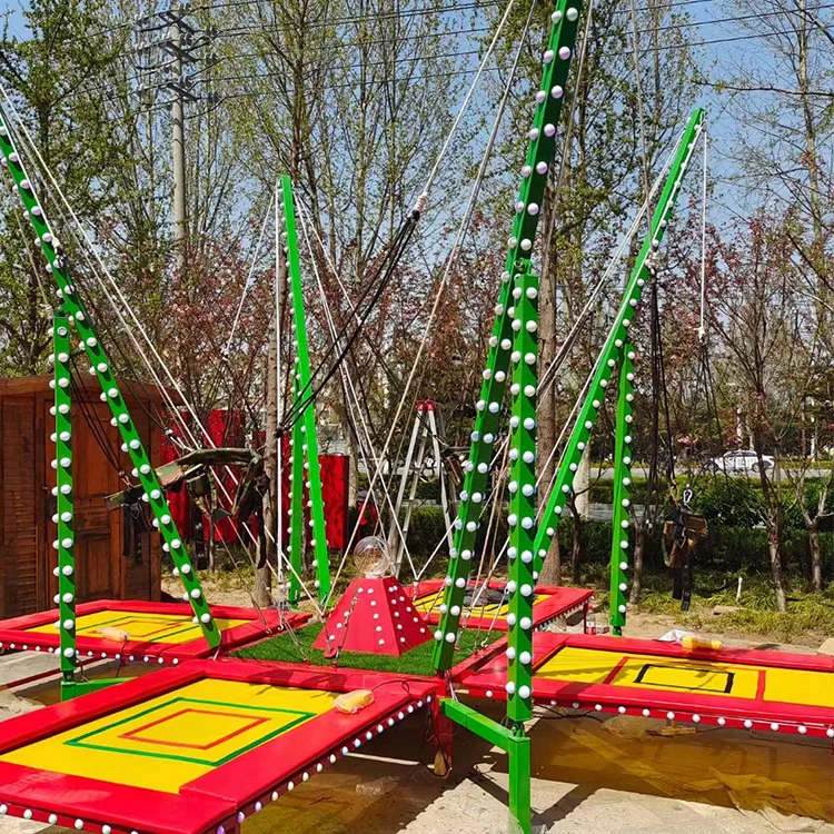 

Hot Sale 4-in-1 Steel Bungee Jumping Trampoline for Thrilling Bungee Jump Experience Steel Frame Bungee with Lights