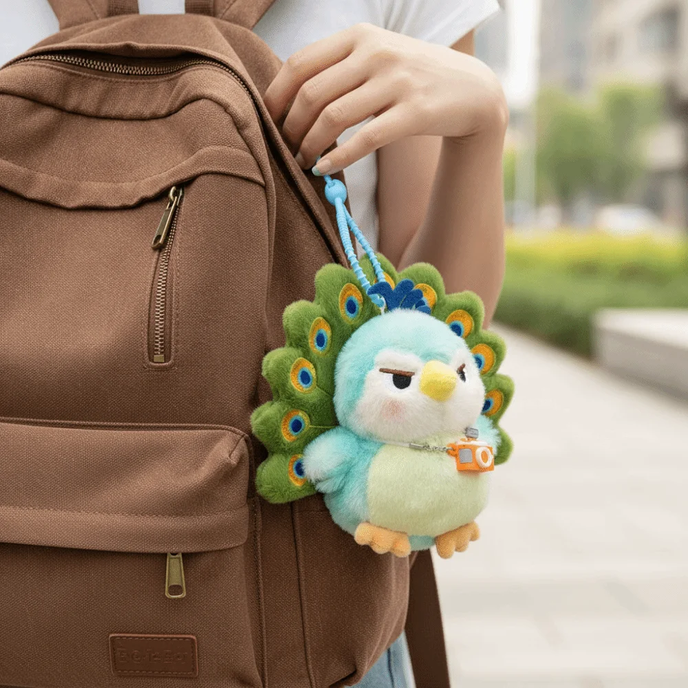 

PP Cotton Peacock Doll Plush Keychain Fluffy Comfortable Green Peacock Plush Doll Ornaments Collection