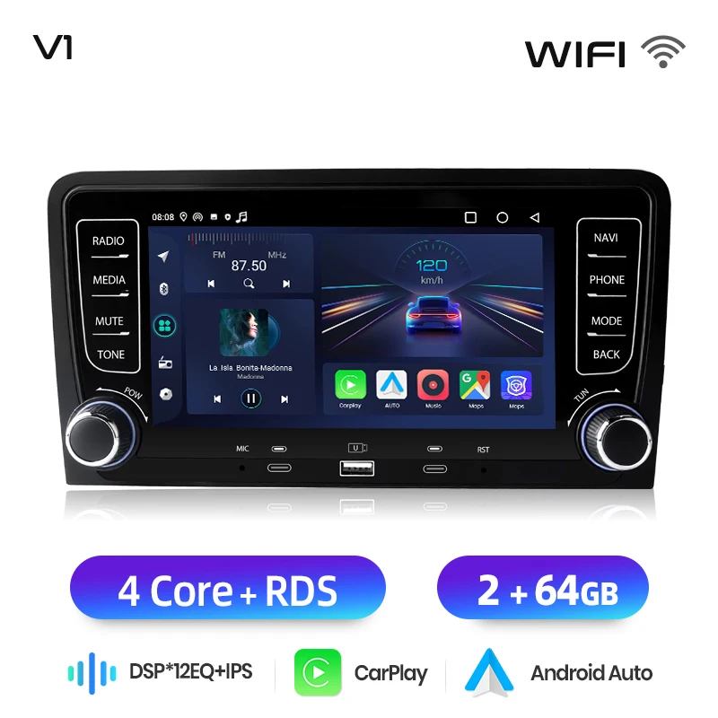 Junsun 7 ''Draadloze CarPlay Android Auto Radio Multimedia Voor Audi A3 8P S3 2003-2012 4G WiFi GPS Navigatie Autoradio