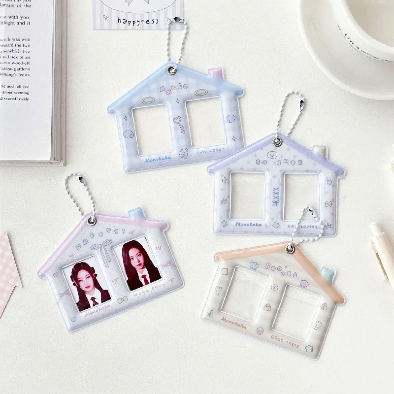 1 بوصة منزل صغير حامل بطاقة PVC فتحة مزدوجة Cp حامل بطاقة شبكة مزدوجة على شكل حامل بطاقة المفاتيح Kpop عرض الصور الشماعات