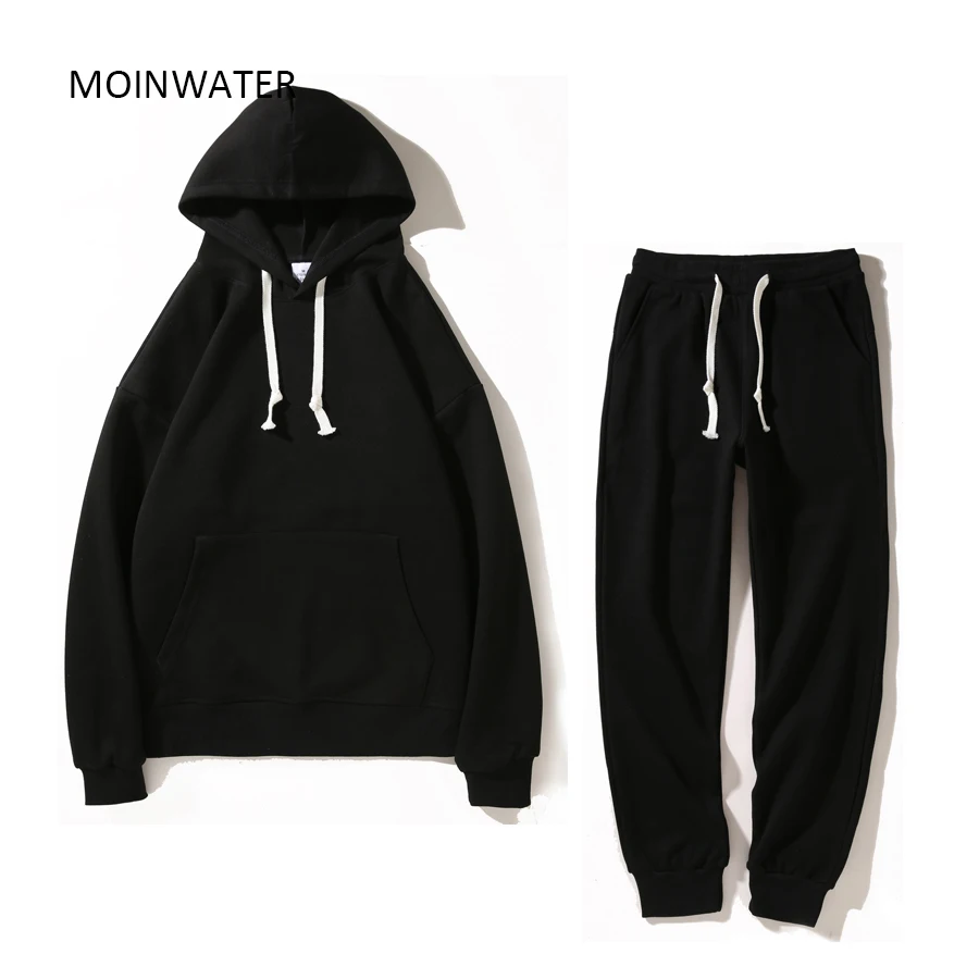 MOINWATER New 2022 Women White Sporty Sets Female Casual Grey Hoodies Pants Lady Pink Solid Tops Suits for Autumn Spring MH2201