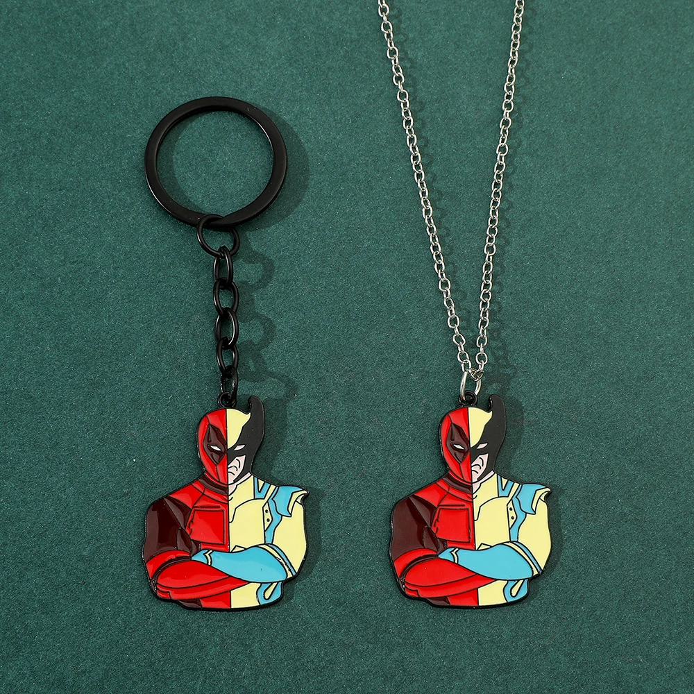 Deadpool and Wolverine Red and Yellow Keychain Necklace Fashion Jewellery Backpack Pendant Gift Between Friends