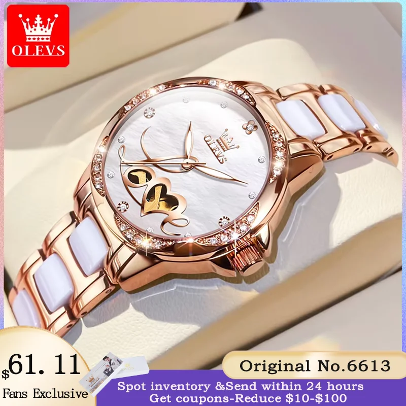 

OLEVS 6613 Women's Watch Elegant Ceramic Strap Luxury Diamond Waterproof Automatic Mechanical Watch Top Brand Women's Bracelet