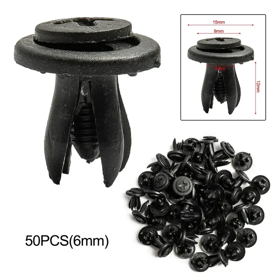 50pcs 6mm Universal Car Fasteners Clip Body Hole Diameter Plastic Rivet Fastener Fender Bumper Push Pin Clip Auto Accessories - 2