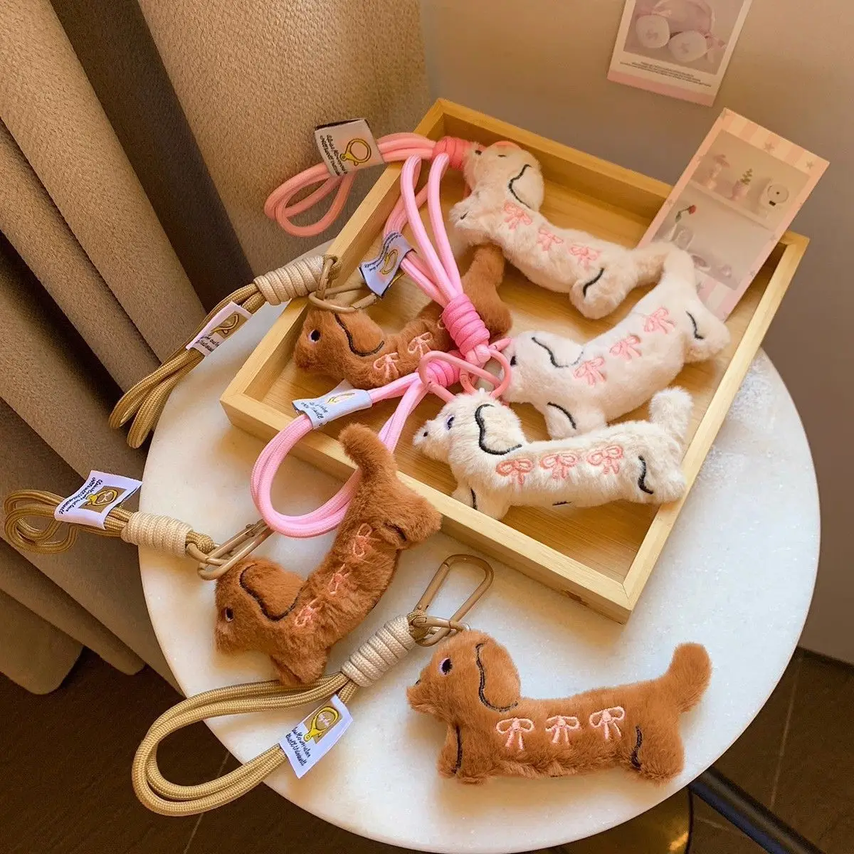 ZAKOL Kawaii Dachshund Keychain Doll Pendant Cartoon Puppy Keyring Cute Couple Key Holder Backpack Pendant Decoration Gifts