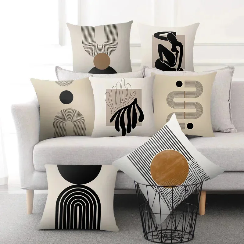 

Nordic Geometric Line Pillow Creative Abstract Line Pattern Cushion Black And White Simple Geometric Pillow And Cushion Cover