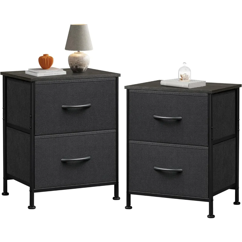 

Black Nightstand Set of 2, Night Stand with 2 Fabric Drawers, Small Dresser for Bedroom, Bedside Tables for Small Spaces