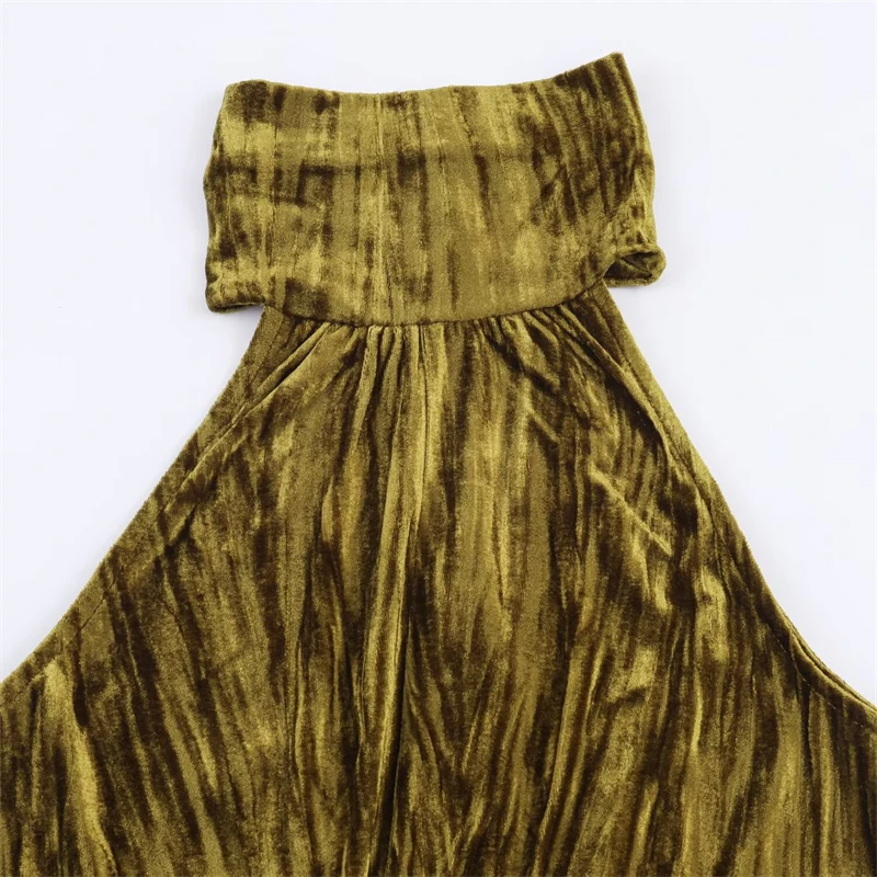 Mit Taillenausschnitt und Kristallschnalle, langes Abendkleid für Damen, Abschlussball und Gala, elegantes Neckholder-Kleid aus goldenem Samt