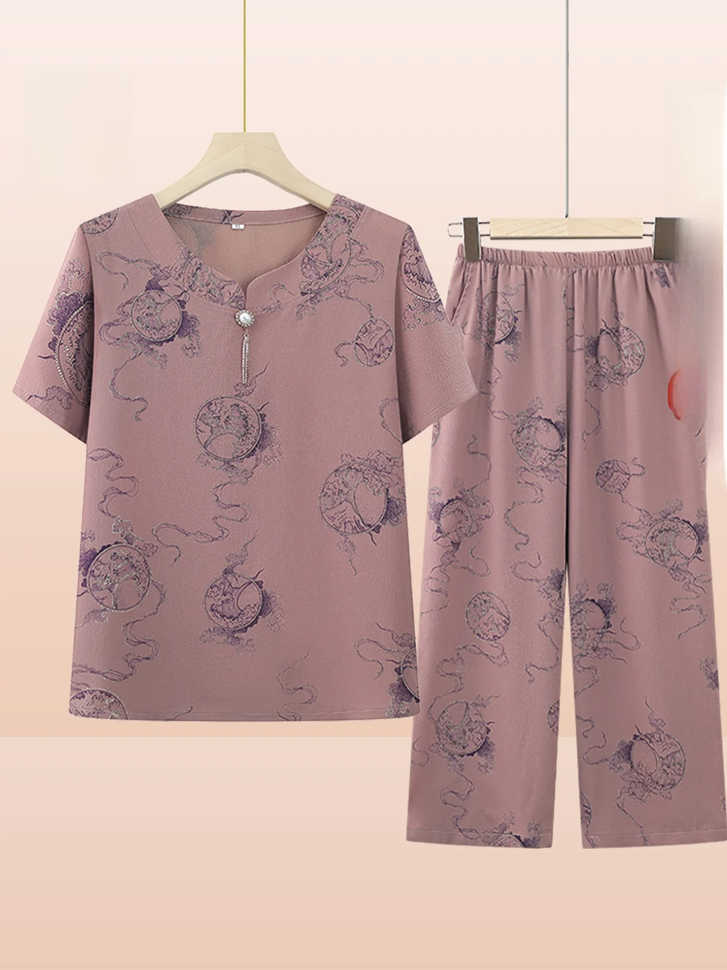 

Loose ort Sve Two-Piece Set for ly Women Summer Faion Comfortable Large Size andmother T-irt And Pants