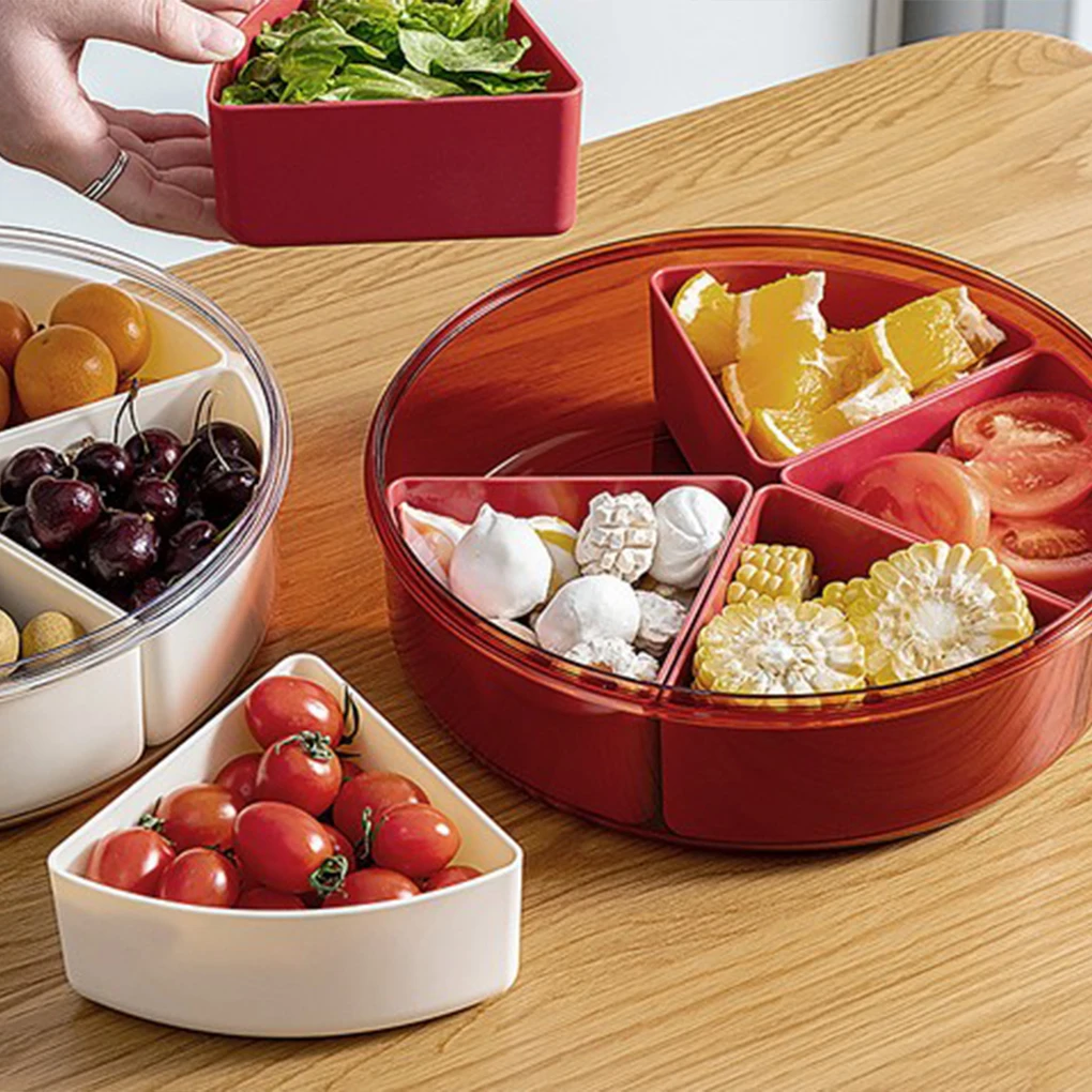 Divided Serving Tray with Lid Dry Fruit Round Snack Container Candy Appetizer Nut Peanut for Hotel Restaurant White