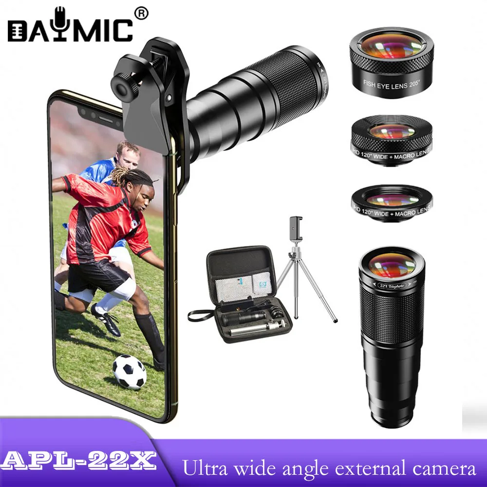 

Professional 4K HD 4 In 1 Lens Kit 22X Zoom Cellphone Camera Telescope Lens Wide Angle Macro Fisheye Lens Kit