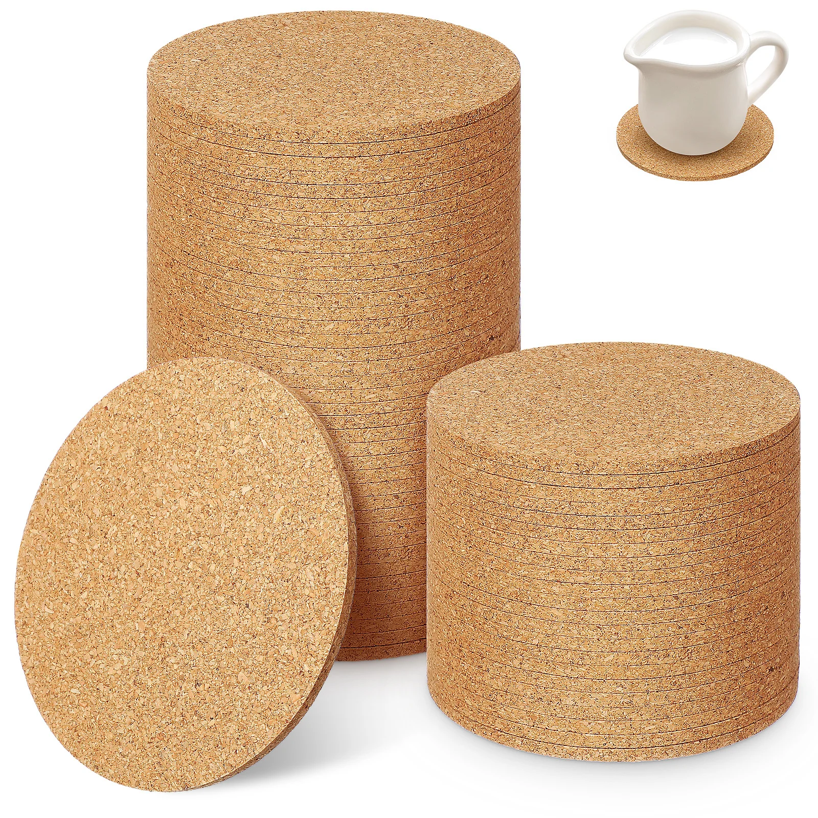 

100Pcs Cork Coasters Round Insulating Non-Slip Drink Protectors for Table Use Cup Mats for Home Bar Kitchen Decor