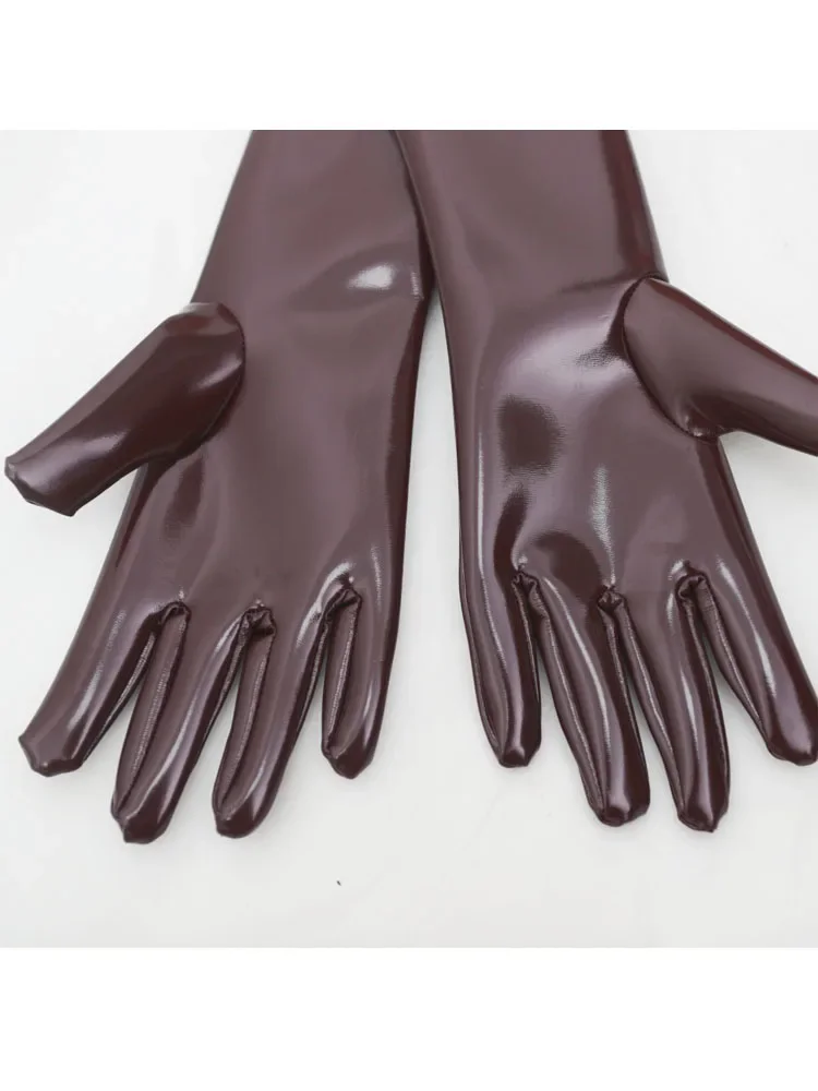 Sexy PU Glove Double Sided PU Leather Long Gloves Wet Look PVC Guanlets Cosplay Maid Performance Mitten Plus Size