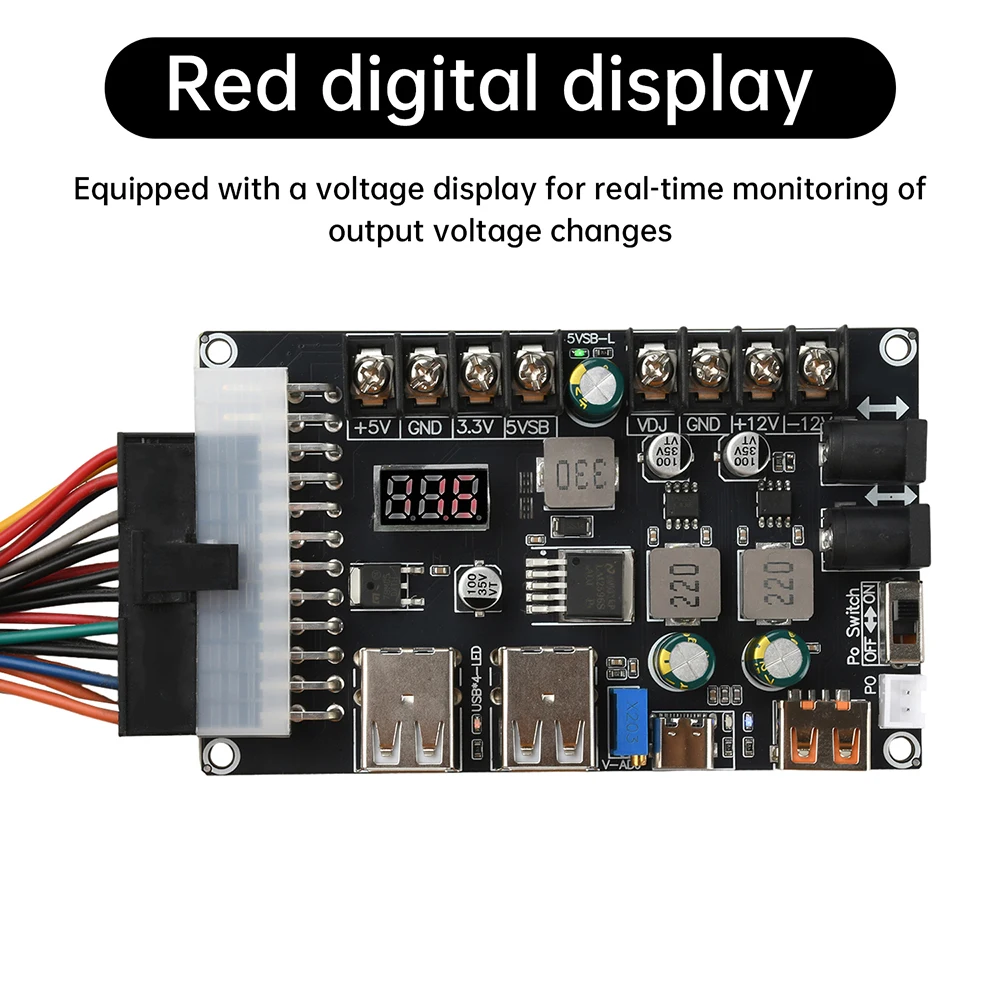 Płytka rozdzielcza zasilacza ATX 20/24-pin, moduł zasilania obudowy komputera stacjonarnego, USB 5V 12V szybkie ładowanie, regulowane napięcie, adapter typu C