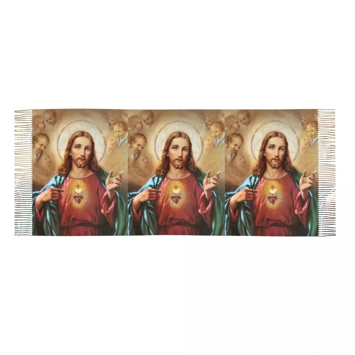 Custom Sacred Heart Of Jesus Christ Art Christian Gift Scarf Wrap for Women Long Winter Warm Tassel Shawl Unisex Scarves