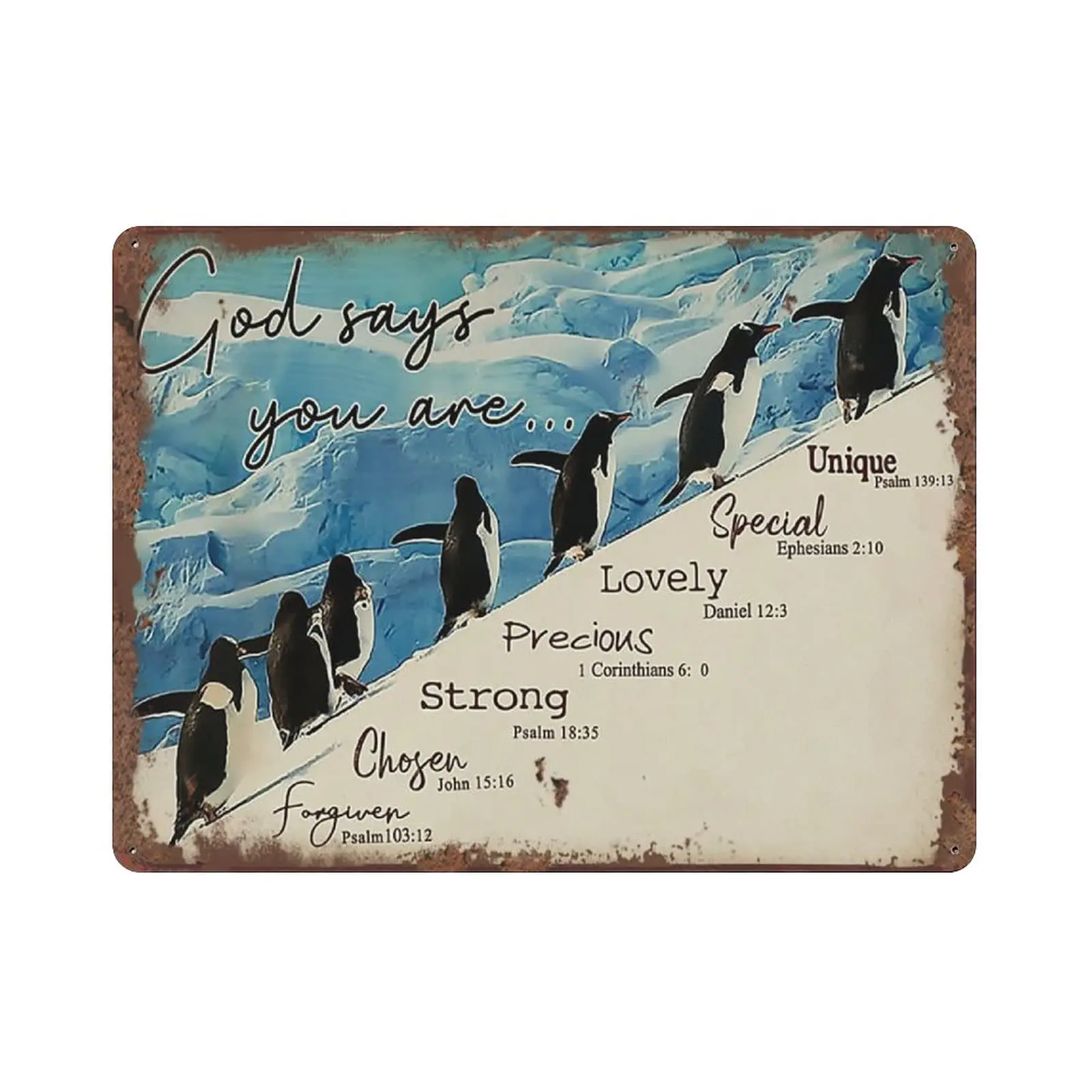 Penguins on The Slope God Say You Are Lovely Retro Tin Sign Penguins Lovers Gift For Home Bedroom Office Cafe Bar Club Pub Anima