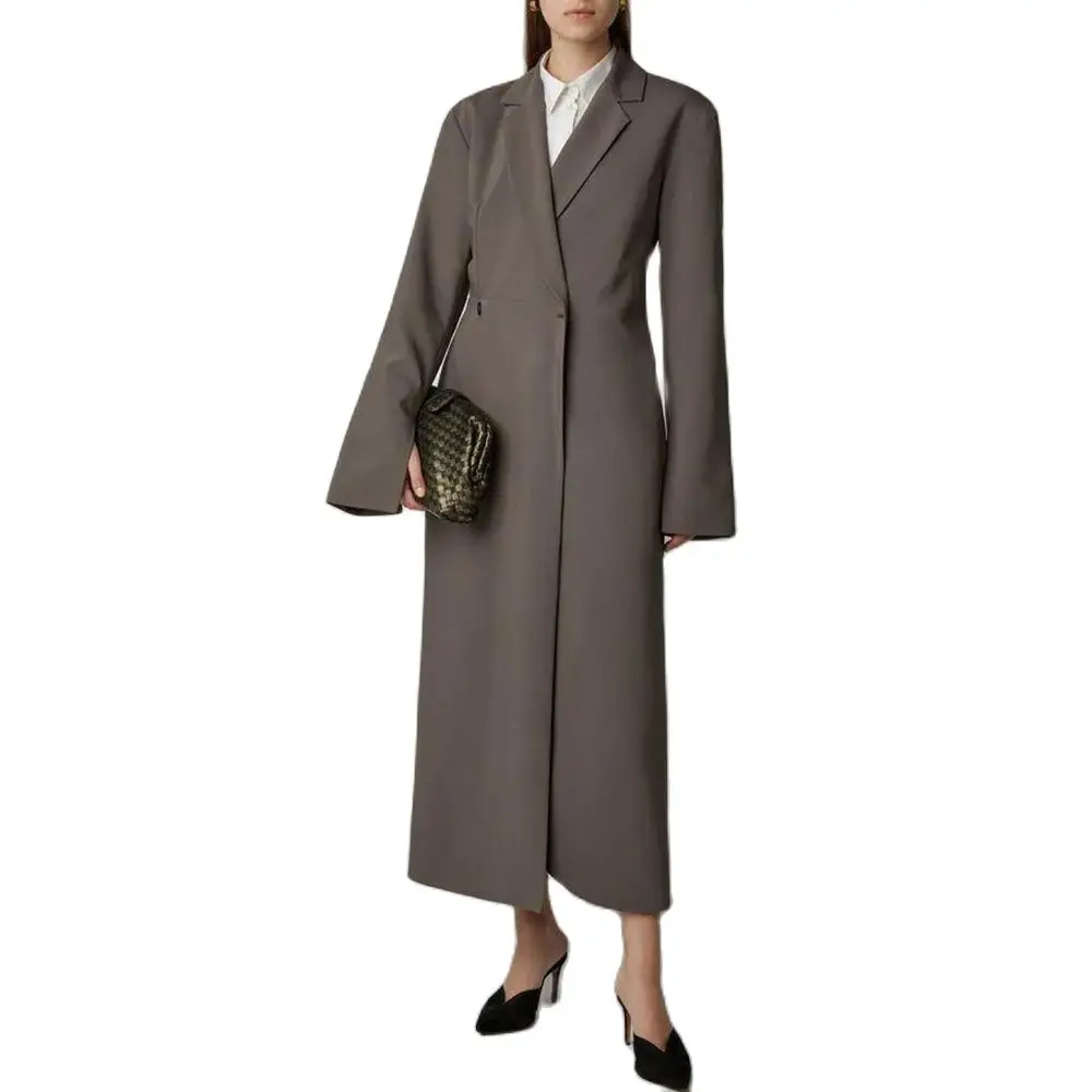 Fashion High-end Light Brown Women Long Blazer Female Daily Coat Formal Ankle Length Dress пиджак женский