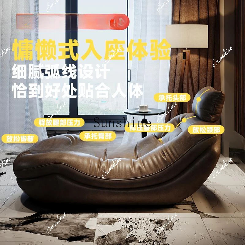 

Single leather chaise longue lounge chair living room balcony large apartment leisure lazy sofa chair FT