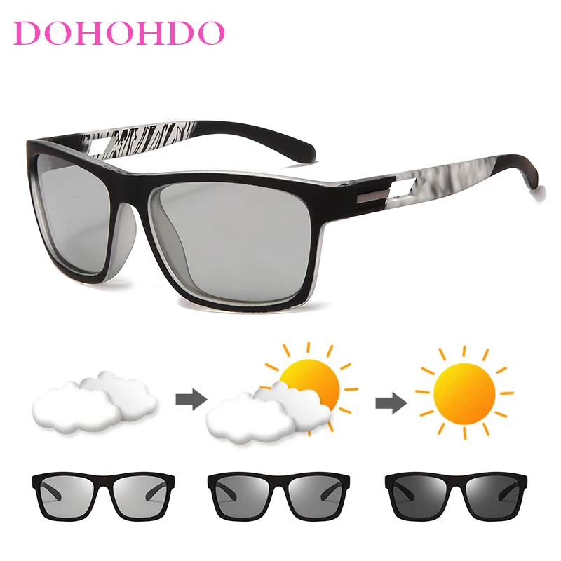 DOHOHDO Men Photochromic Sunglasses Polarized Sports Goggles Chameleon Color Changing Anti Glare Driving Sun Glasses Women Gafas