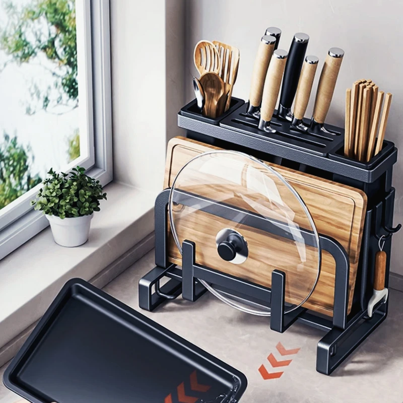 

Multi-purpose Kitchen Knife Holder Storage Rack Countertop Organizer for Cutting Board Pot Lid and Chopsticks