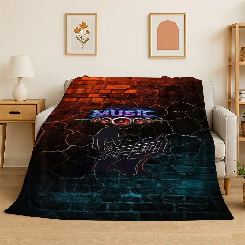 Fashion Musical Note Instrument Staff Art Flannel Blanket Soft Throw Blanket for Bedroom Living Room Bed Travel Camping Nap Gift