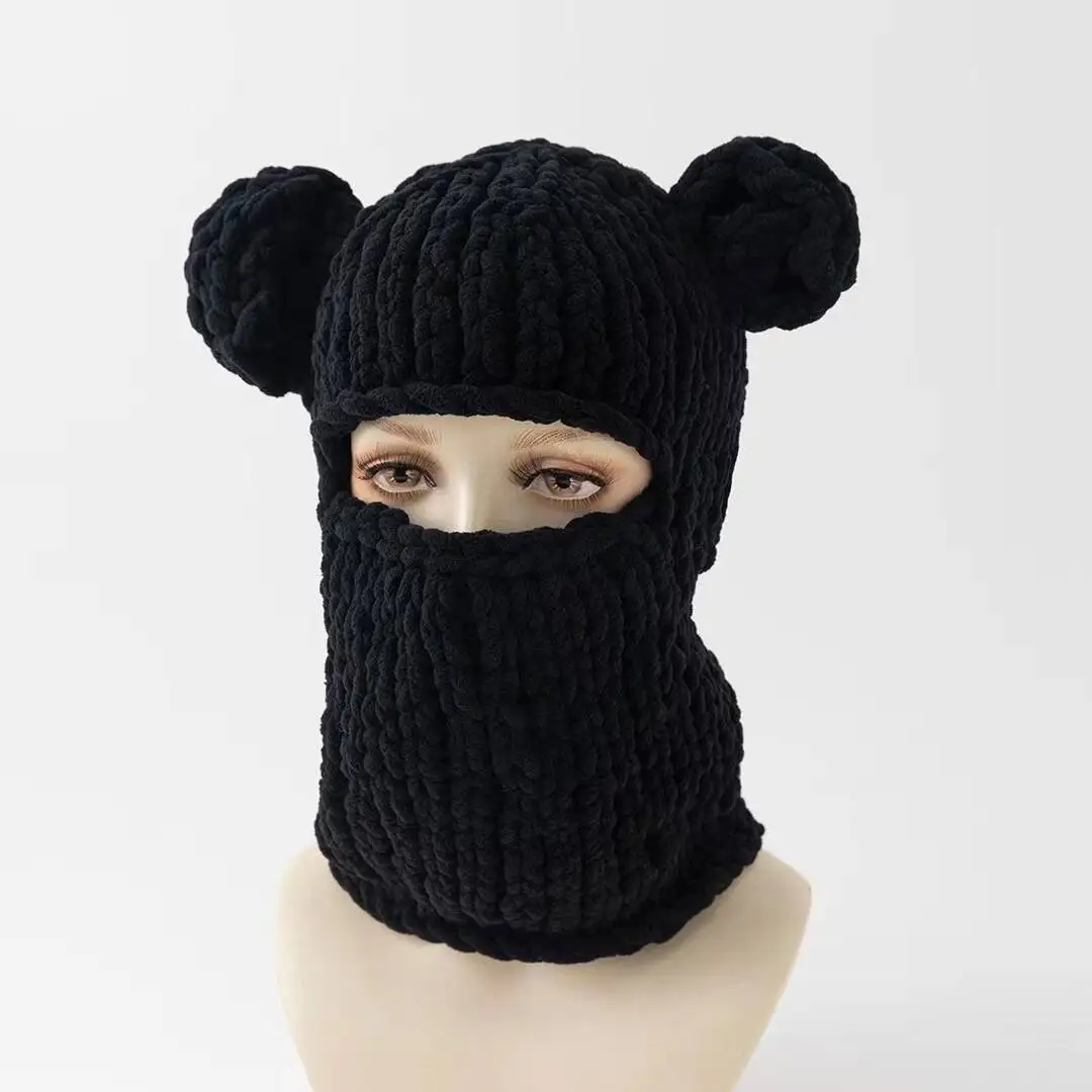 Y2k lange Hasen ohren Hut Winter handgemachte gestrickte lustige Mütze Kappe verdicken warme Voll gesicht Ski maske Abdeckung Sturmhaube für Party – Detail 1