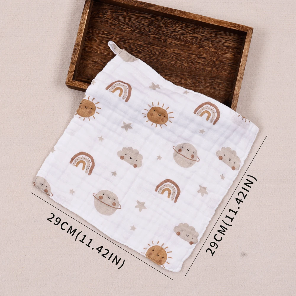 Elinfant 5PCS Set Bamboo Cotton Baby Face Towel Solid Print Muslin Square Towel Soft Burp Cloth