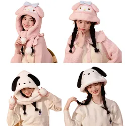 Kawaii Anime Winter Pochacco Kuromi My Melody Cinnamoroll Warm Plush Fisherman Hat Cute Cartoon Ear Protection Hat for Girls