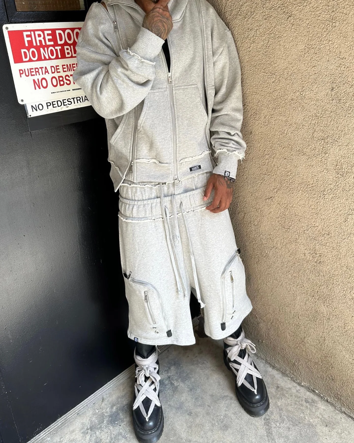 Cerniera tinta unita Y2k felpe con cappuccio Goth Hip Hop pantaloncini tuta da uomo Harajuku Punk pantaloni della tuta felpa con cappuccio Streetwear Suit