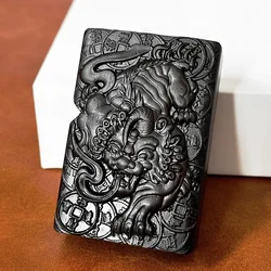 2024 Handmade Sandalwood Carved Windproof Kerosene Lighter Retro Grinding Wheel Wooden Lighter Men's Collection Gift