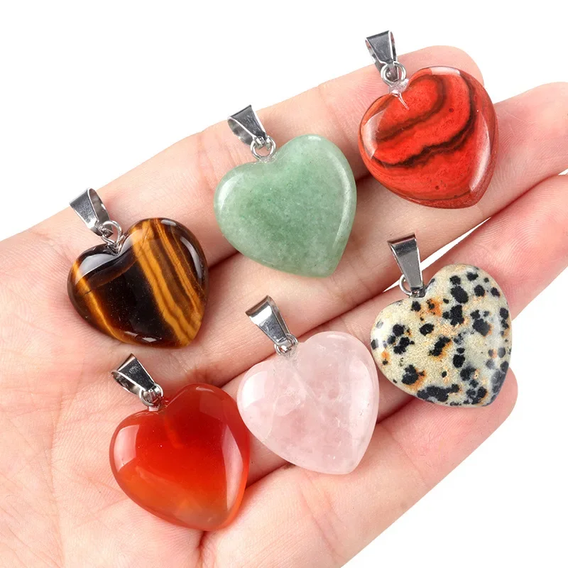 Free Rope Chains Love Heart Shape Stone Pendant Tiger Eye Quartz Crystal Healing Charms Making Necklace Bulk