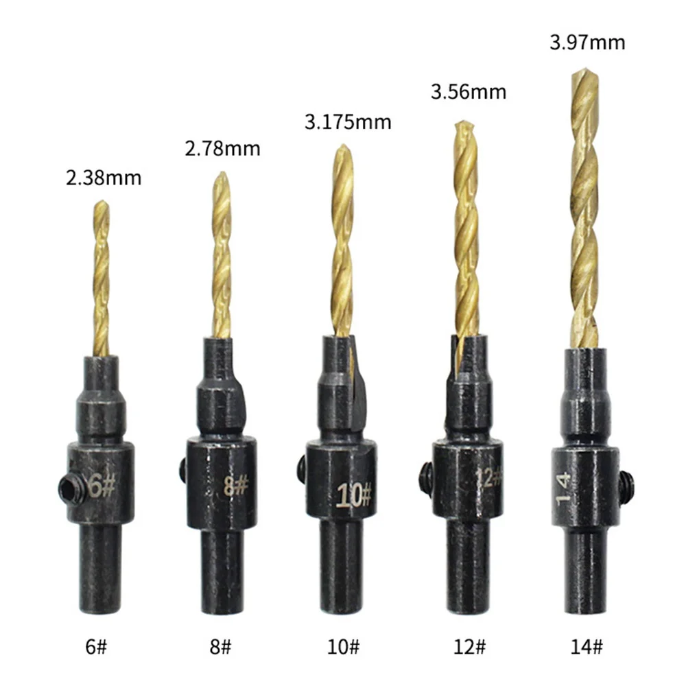 STONEGO 5-Piece Woodworking Countersink Drill Bit Set - Perfect for Drilling Pilot Holes for Screw Sizes #6 #8 #10 #12 #14