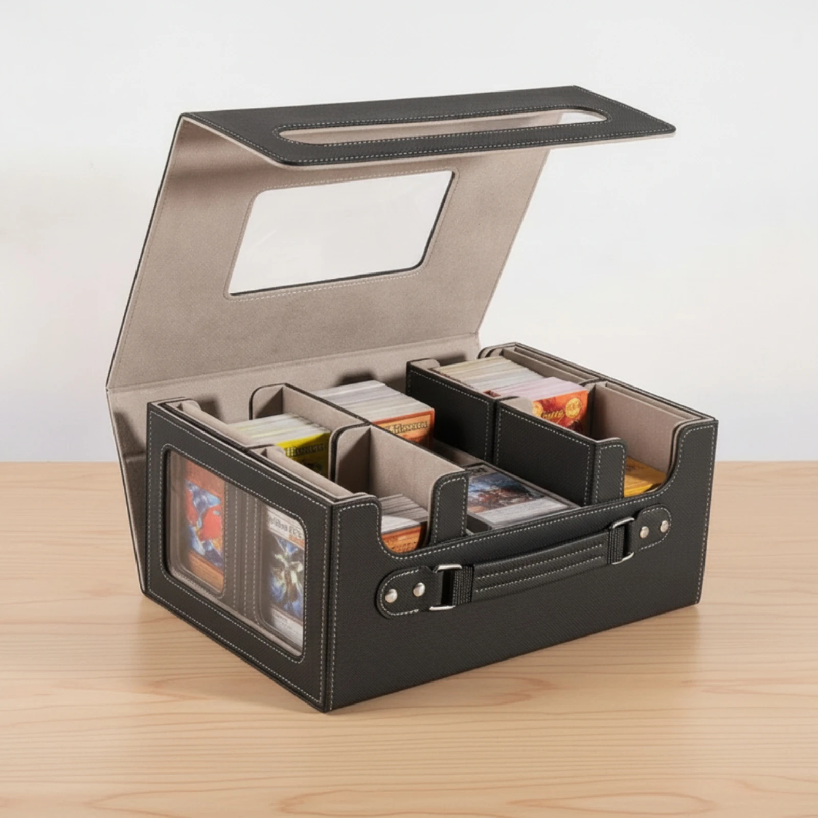 Trading Card Storage Box with Handle Rigid Card Storage Box with Dividers Handheld Stitched for Players, Travel, Home