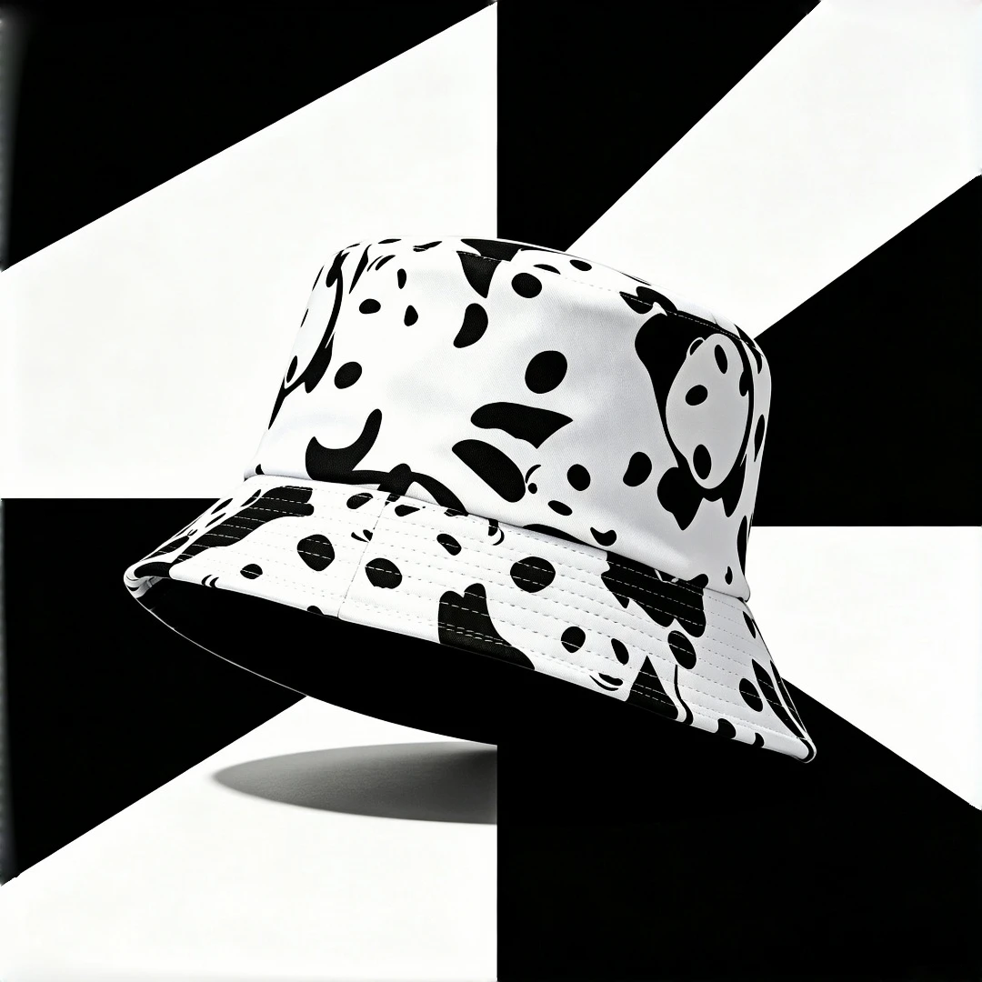 Cute Panda Print Bucket Hat For Men Women,Black White Abstract Panda Pattern Fisherman Hat Lightweight Streetwear Sun Cap For Ou