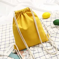 1 Pc Canvas School Bag Double Shoulder Drawstring Backpack Drawstring Pocket Portable Casual Backpack Women Men Travel Backpack 4