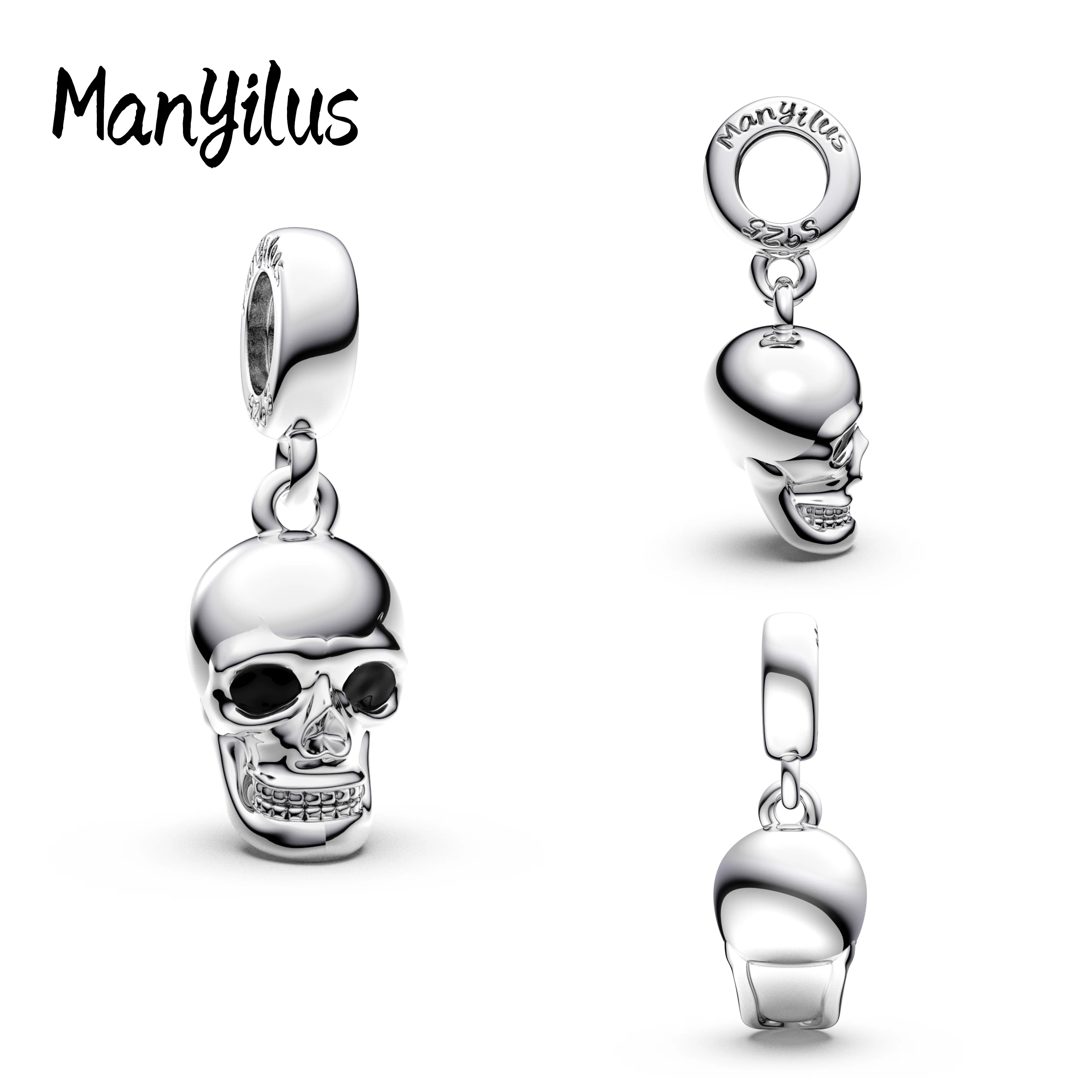 Manyilus 925 Silver Polished Skull Dangle Charm Fit Original charms Bracelets Women Jewelry Gift