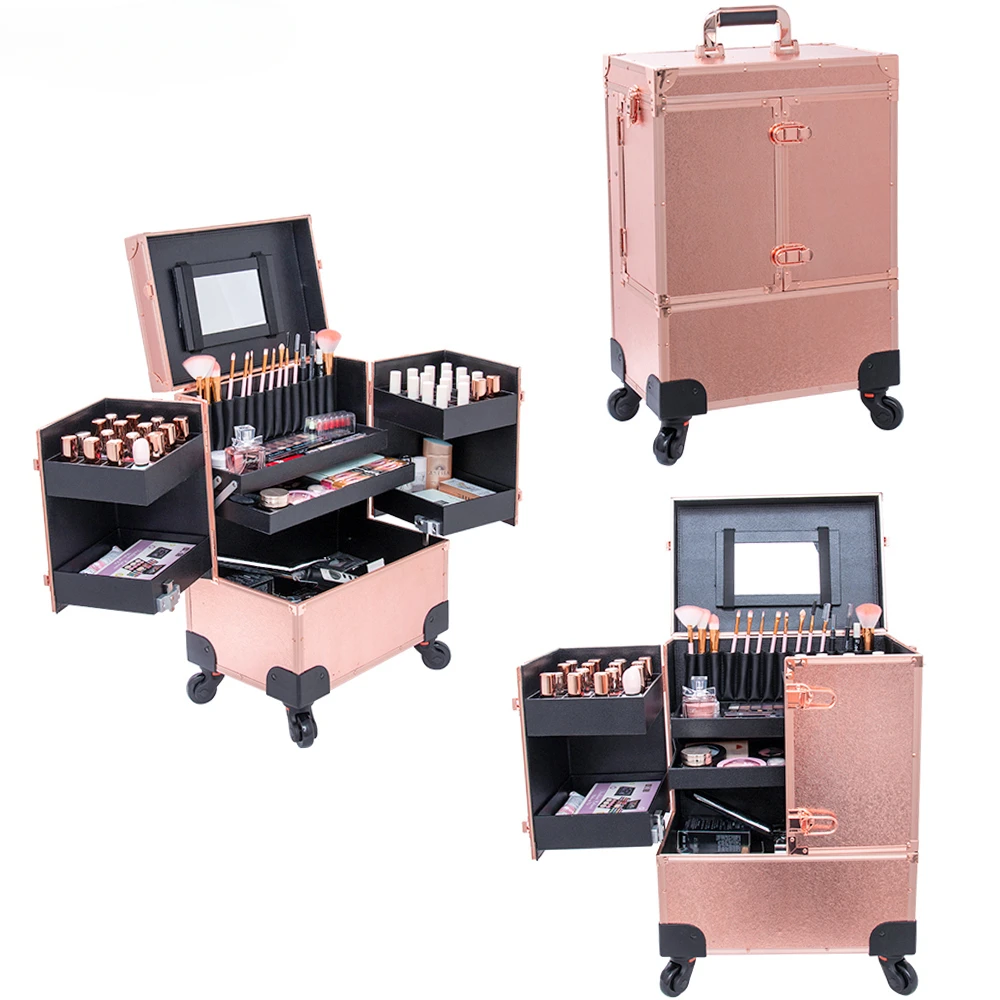 KONCAI newest customized nail table rolling nail polish storage case salon manicure desk aluminum trolley nail technician table