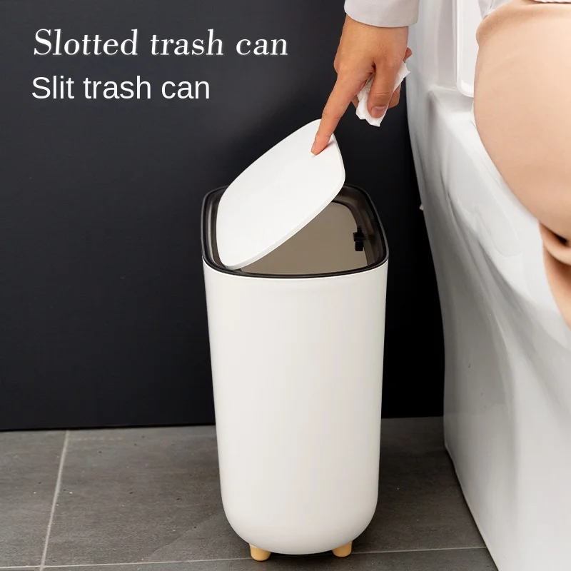 

Narrow Edge Trash Can Pop-up White Garbage Can with Lid Waste Basket for Bathroom Bedroom Kitchen Powder Room Craft Room Office