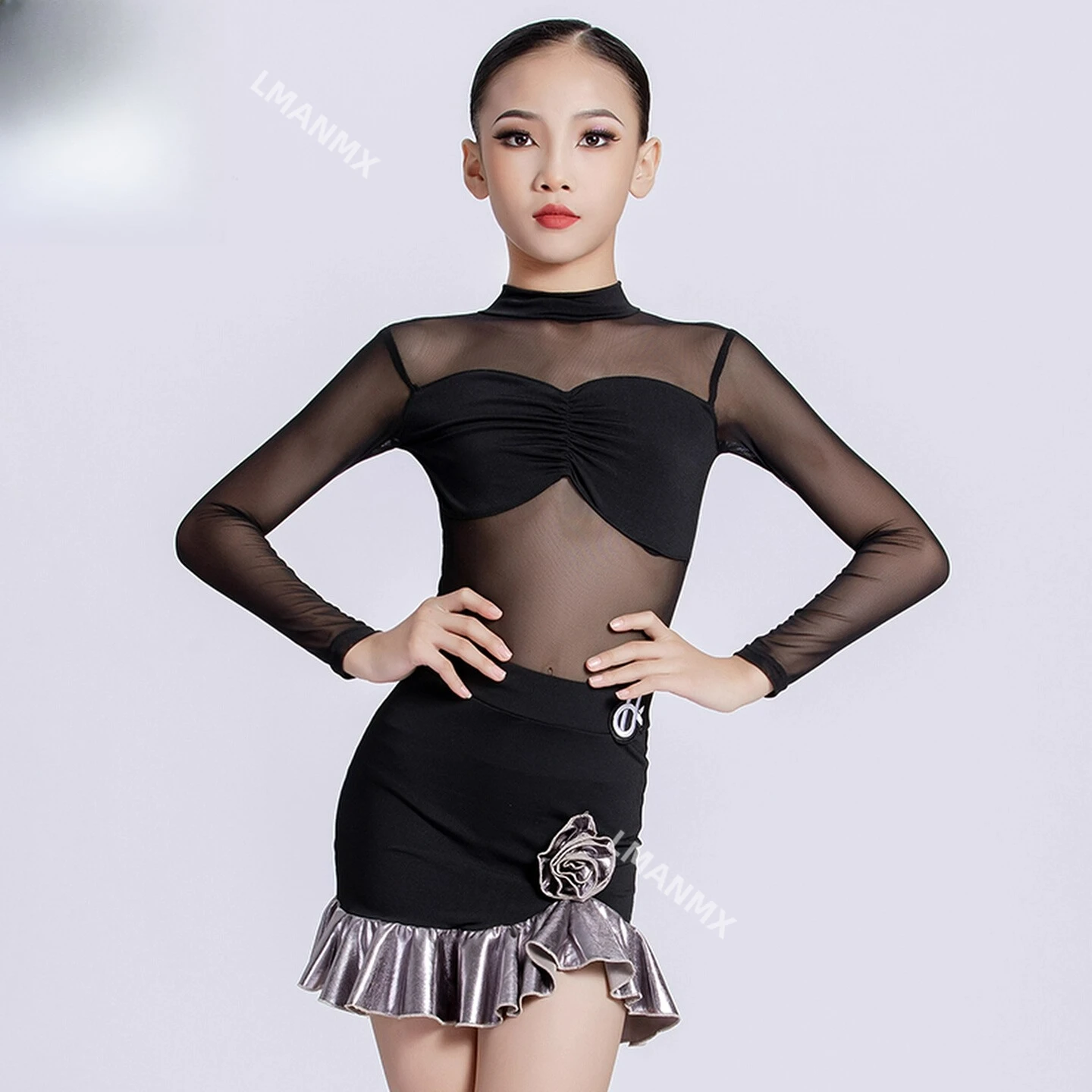 

2025 new girls' autumn and winter practice clothes, black high-end children's dance performance clothes